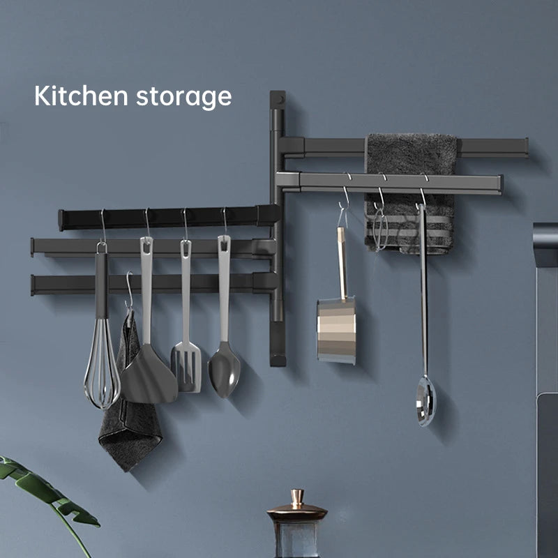 180 degree hanging rack for towels in the kitchen and bathroom.