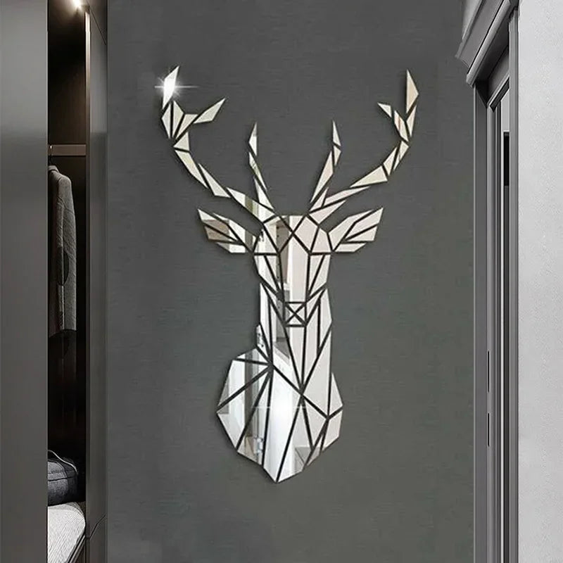 3D Mirror Wall Stickers Nordic Reindeer Style