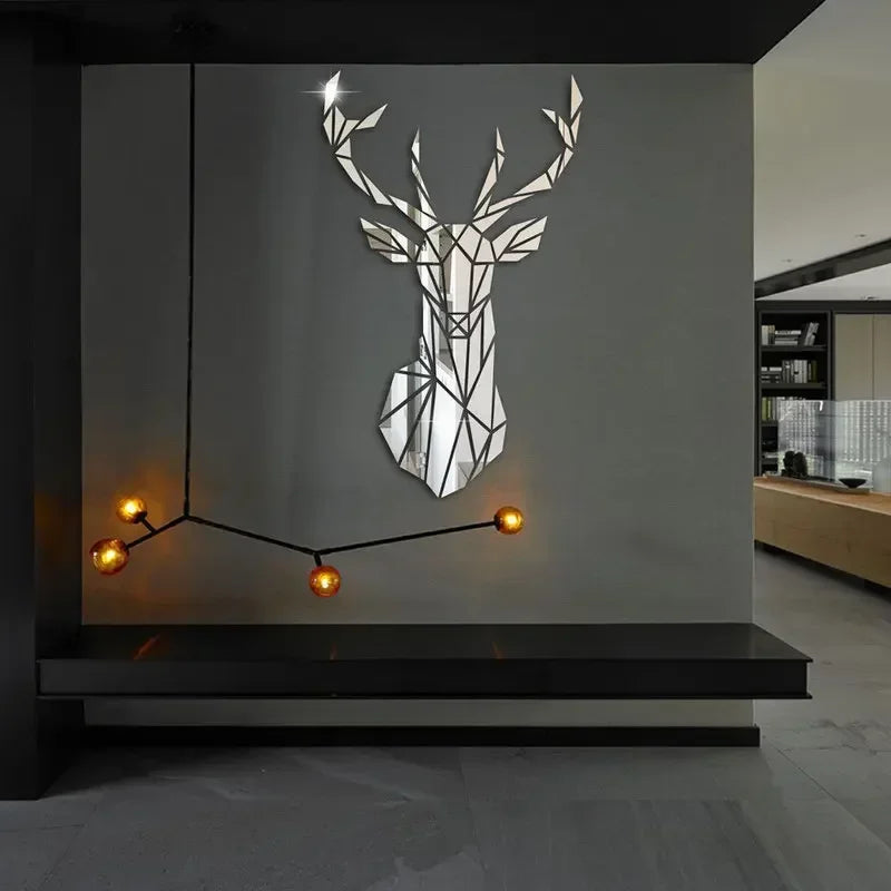 3D Mirror Wall Stickers Nordic Reindeer Style